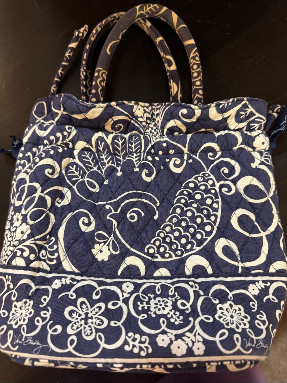 Vera Bradley Navy and White Quilted Floral Paisley Tote